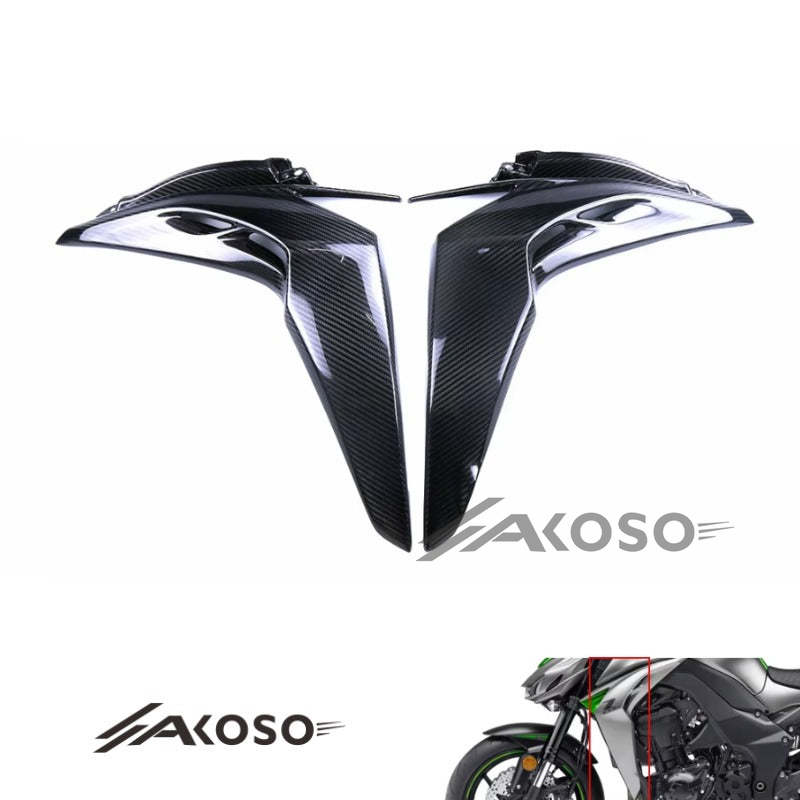 AKOSO 2014+ Kawasaki Z1000 Carbon Fiber Motorcycle Front Spoiler Side Panels Fairing Kits