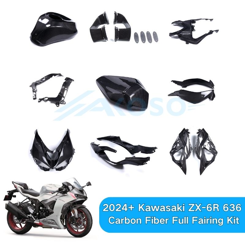 2024+ Kawasaki ZX-6R ZX-636 Real Carbon Fiber Full Fairing Kit 23 Parts