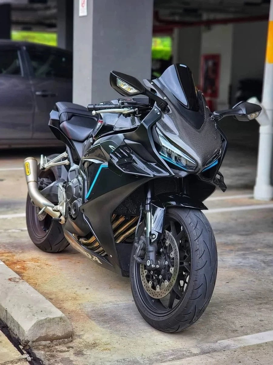 AKOSO 2019-2023 Honda CB650R CBR650R Carbon Fiber Upper Front Headlight Nose Housing Fairing Cover