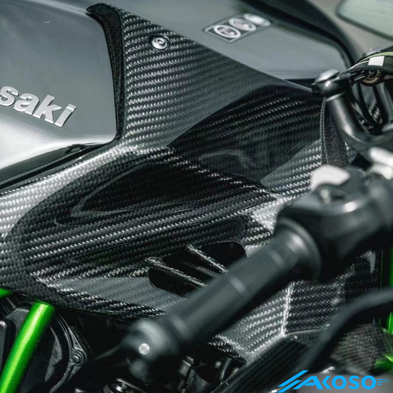 AKOSO 2015-2024 Kawasaki Ninja H2 H2R Carbon Fiber Front Fuel Tank Side Panel Covers Motorcycle Accessories