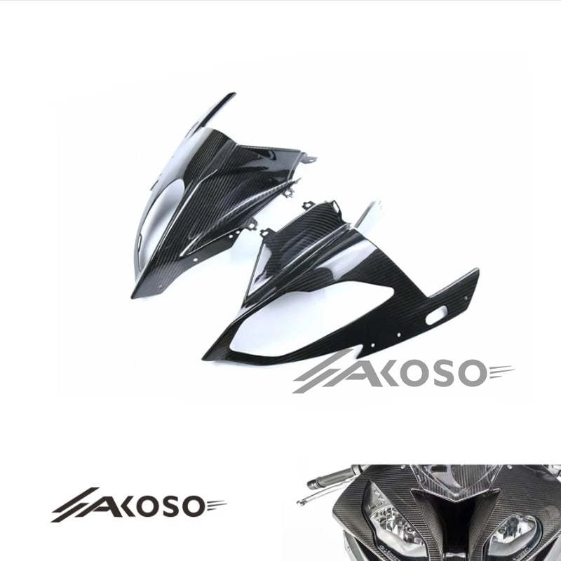 AKOSO 2015-2018 BMW S1000RR Carbon Fiber Motorcycle Front Upper Nose Fairing Headlight Cover