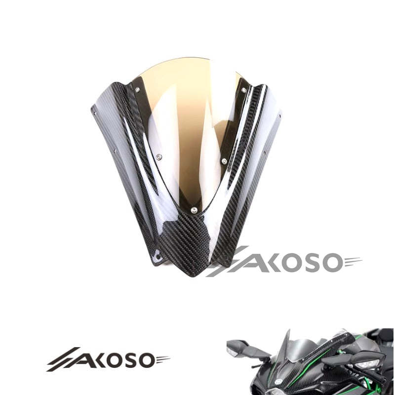 AKOSO 2015-2024 Kawasaki Ninja H2 H2R Carbon Fiber Motorcycle Wind Deflectors Windshield Windscreen