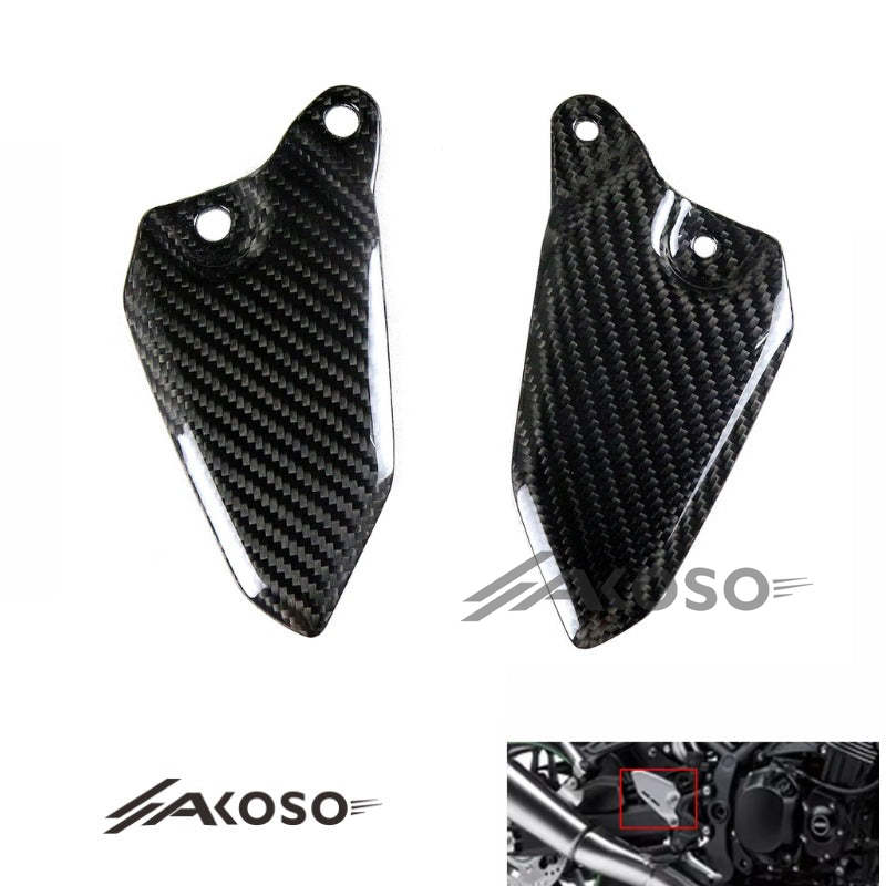 AKOSO 2018-2024 Kawasaki Z900RS Carbon Fiber Motorcycle Rear Footrest Wing Protector Rearset Heel Plate Guards