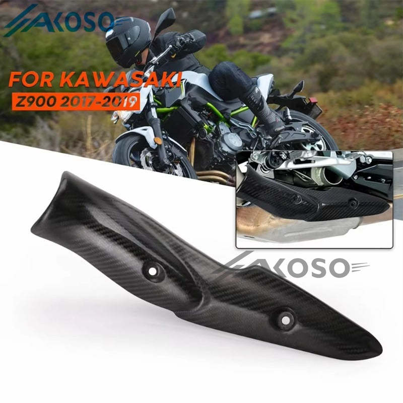 AKOSO 2017-2019 Kawasaki Z900 Carbon Fiber Motorcycle Exhaust Pipe System Heat Shield Cover