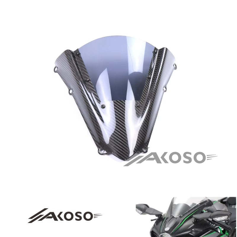 AKOSO 2015-2024 Kawasaki Ninja H2 H2R Carbon Fiber Motorcycle Front Wind Deflectors Windshield Windscreen