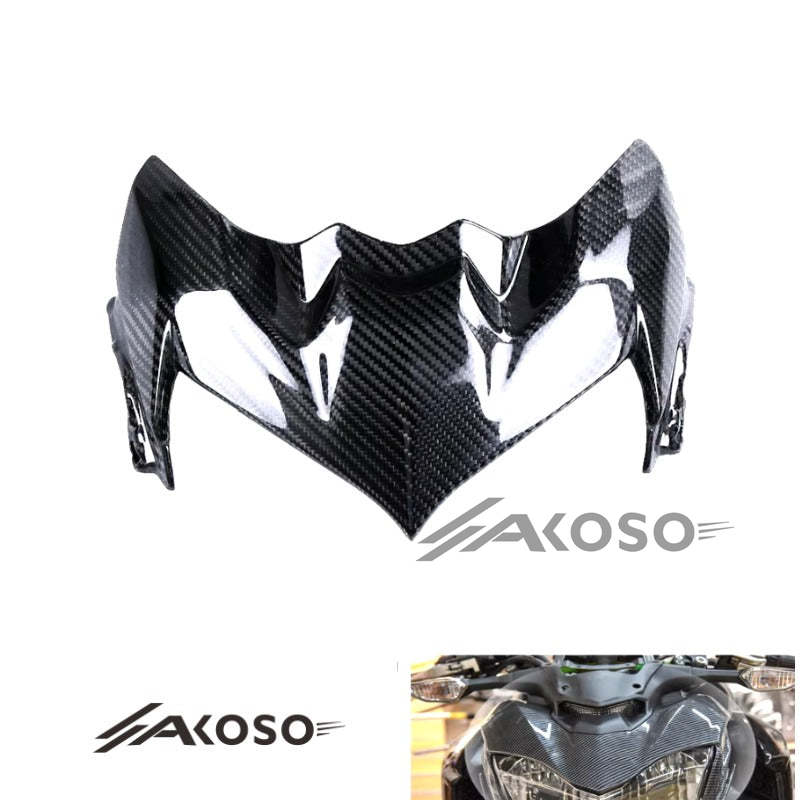 AKOSO 2020-2024 Kawasaki Z900 Carbon Fiber Motorcycle Front Fairing Nose Headlight Upper Panel