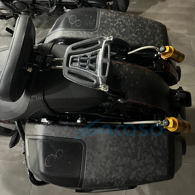 AKOSO Carbon Fiber Saddle Bags and Lids with Speaker cut outs For  2024+ Harley Davidson Road Glide Street Glide 