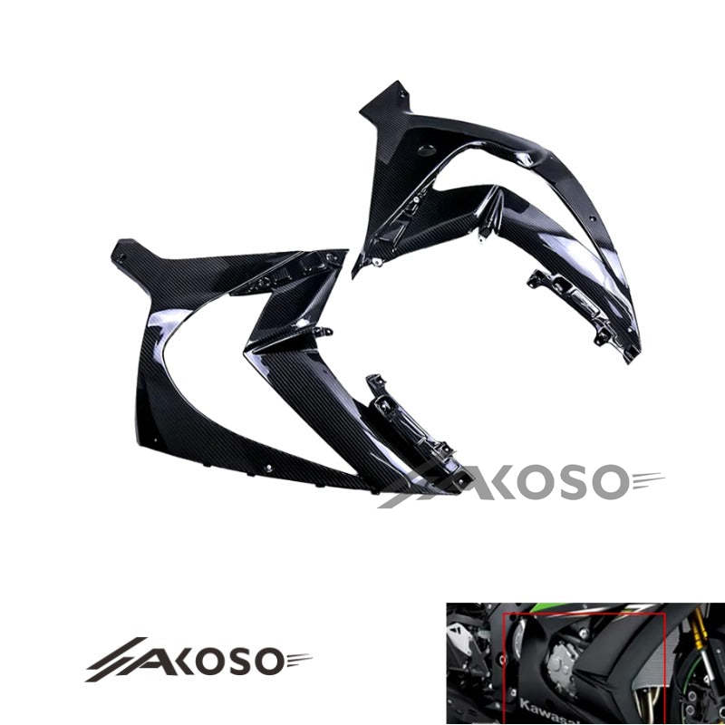 AKOSO 2016-2020 Kawasaki Ninja ZX10R ZX-10R Carbon Fiber Motorcycle Front Upper Side Panels Fairing