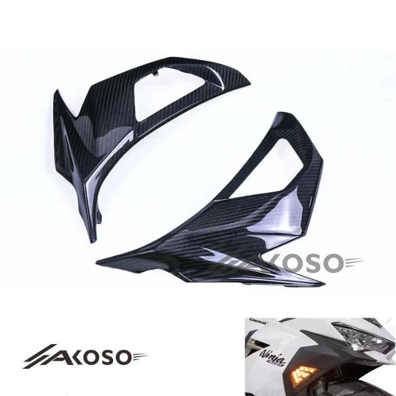 AKOSO 2018-2024 Kawasaki Ninja 400 Carbon Fiber Front Side Panel Fairing Blinker Cover