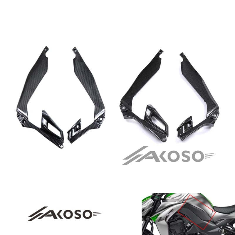 AKOSO 2014-2019 Kawasaki Z1000 Carbon Fiber Motorcycle Frame Side Panel Under Mid Cowl Fairing Fuel Tank Cover For