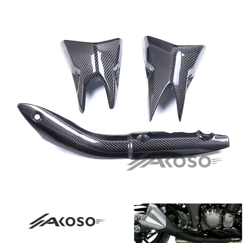 AKOSO 2014+ Kawasaki Z1000 Carbon Fiber Motorcycle Exhaust Pipe Heat Shield Cover Guard Fairing