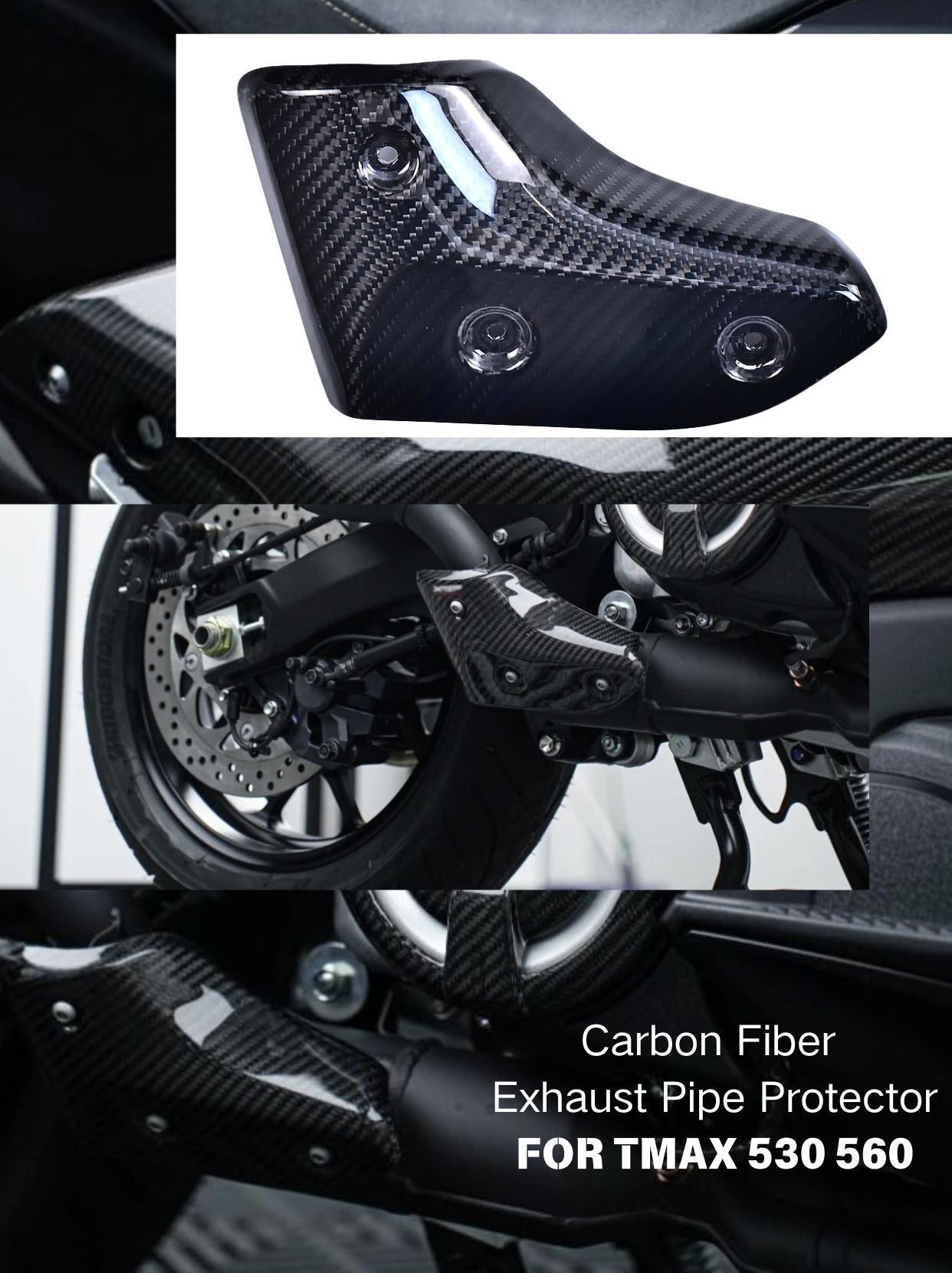 AKOSO 2017-2024 Yamaha TMAX 530 560 Carbon Fiber Muffler Exhaust Pipe Protector Heat Shield Cover