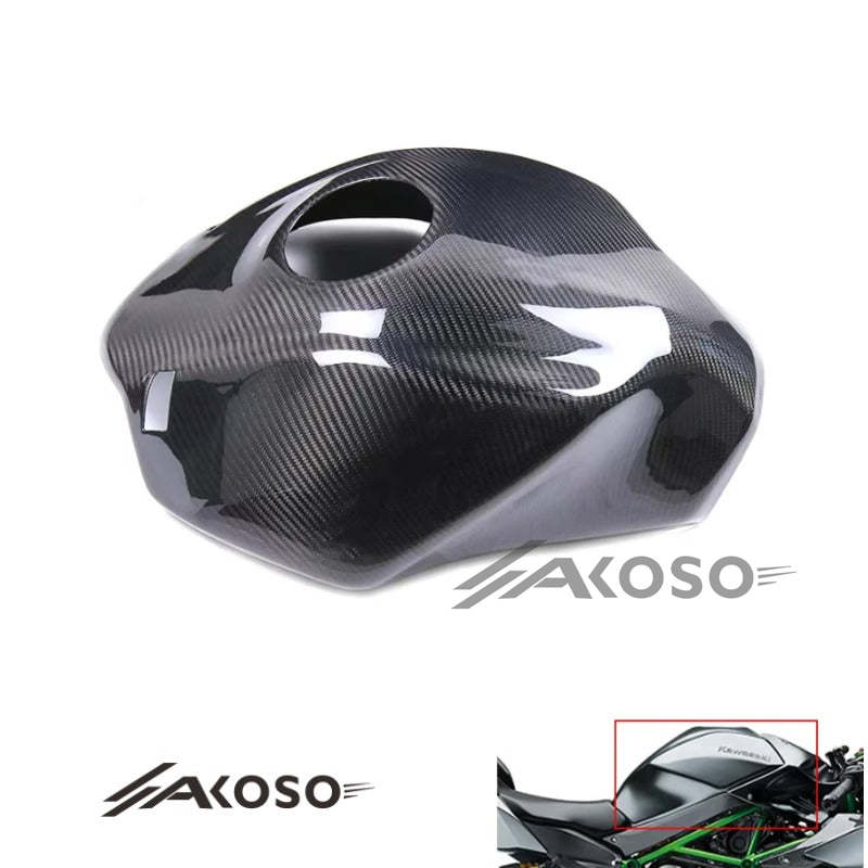 AKOSO 2015-2024 Kawasaki Ninja H2 H2R Carbon Fiber Motorcycle Full Fuel Gas Tank Cover