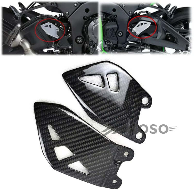 AKOSO 2016-2020 Kawasaki ZX10R ZX-10R Carbon Fiber Rearset Plate Foot Peg Protector Heel Guards