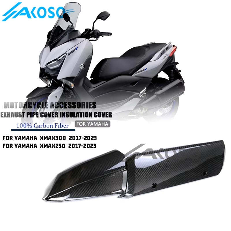 AKOSO 2017-2024 YAMAHA XMAX 300 250 Carbon Fiber Muffler Pipe Protector Heat Shield Cover