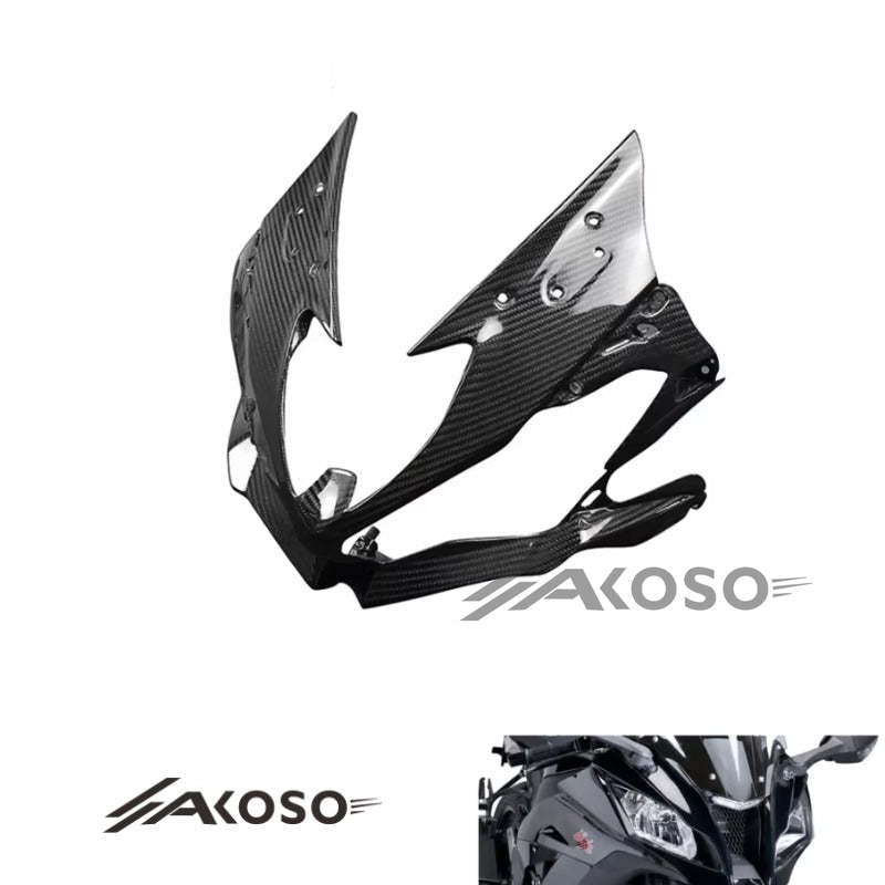 AKOSO 2019-2023 Kawasaki ZX-6R Carbon Fiber Front Nose Headlight Cover Fairing Cowl