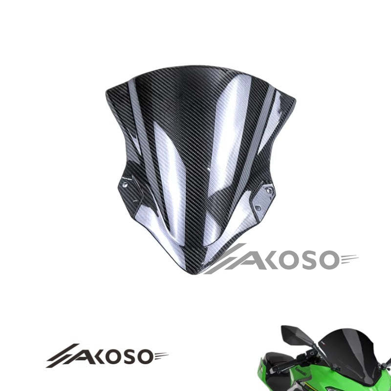 AKOSO 2018-2024 Kawasaki Ninja 400 Carbon Fiber Motorcycle Windshield WindScreen Wind Deflector