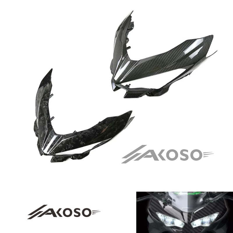 AKOSO 2018-2024 Kawasaki Ninja 400 Carbon Fiber Front Nose Headlight Cover Fairing Motorcycle