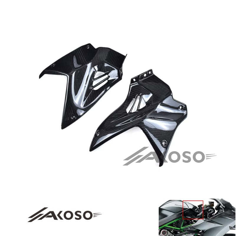 AKOSO 2015-2024 Kawasaki Ninja H2 H2R Carbon Fiber Motorcycle Accessories Front Fuel Tank Side Panel Covers