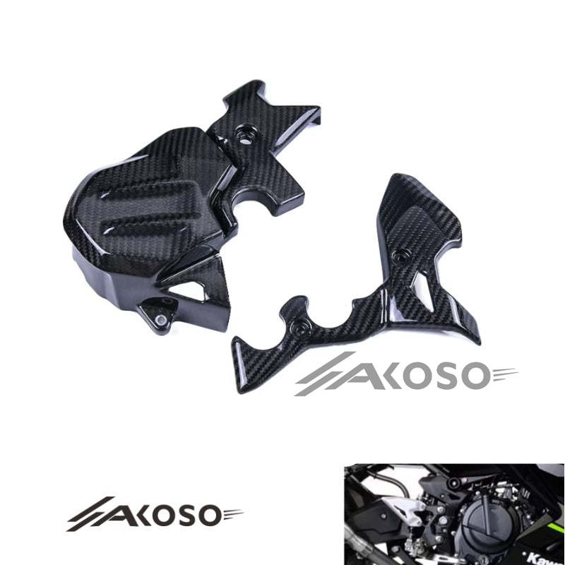 AKOSO 2018-2024 Kawasaki Ninja 400 Carbon Fiber Motorcycle Engine Protection Case Set Cover